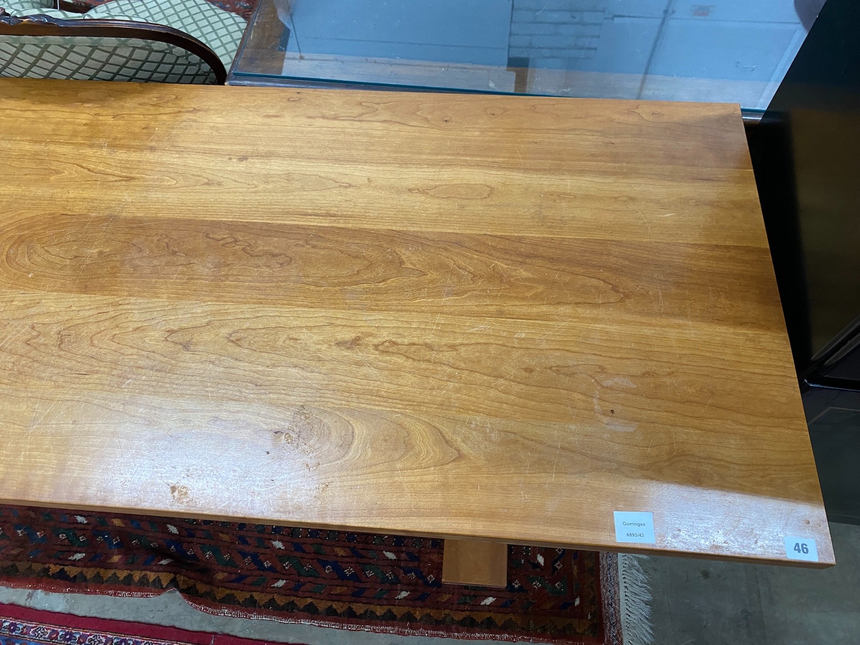 A bespoke rectangular cherrywood refectory table width 183cm, depth 66cm, height 74cm.